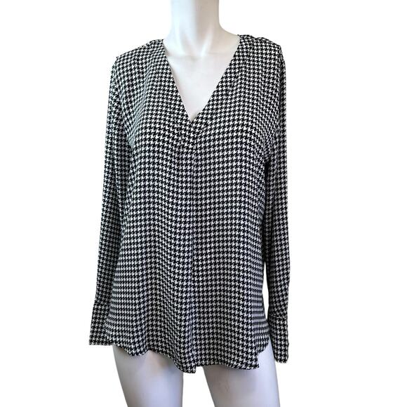 Ann Taylor Black & White Popover Houndstooth Blouse sz M NWT $65 - Picture 1 of 10